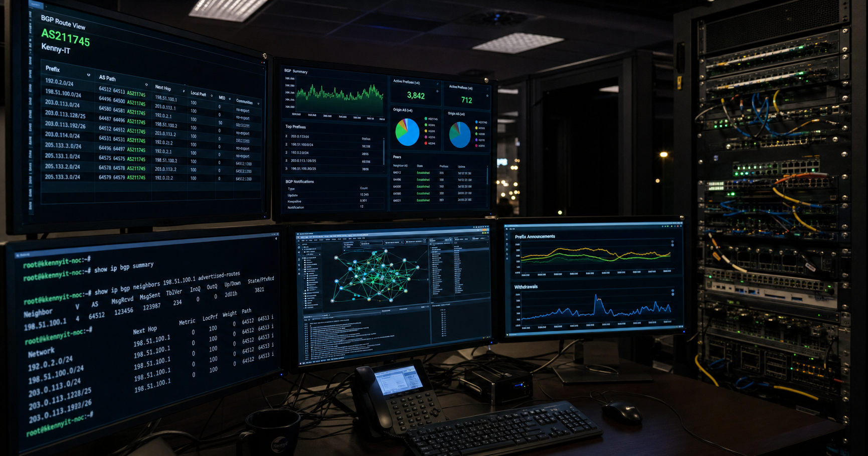 AI-generated editorial image for Kenny-IT Kenny Sinkeler trading as Kenny-IT showing the public operating context described by verified sources: The entity appears in public internet infrastructure registries as the administrative holder of AS211745.