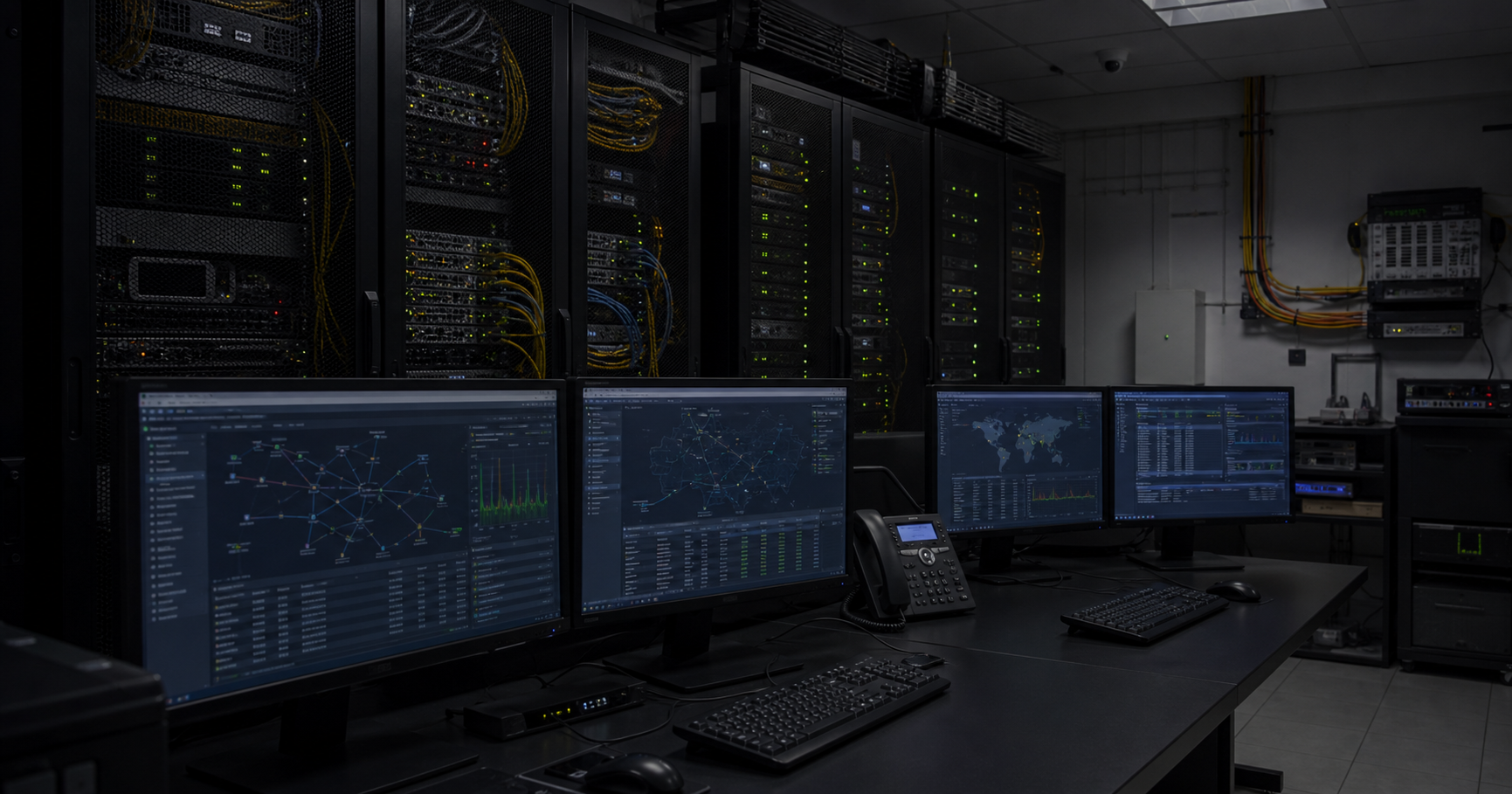 Dormant autonomous system AS211736 displayed on a screen in a dim operations center, with a map of Ukraine and an unlit dashed line to a cloud.
