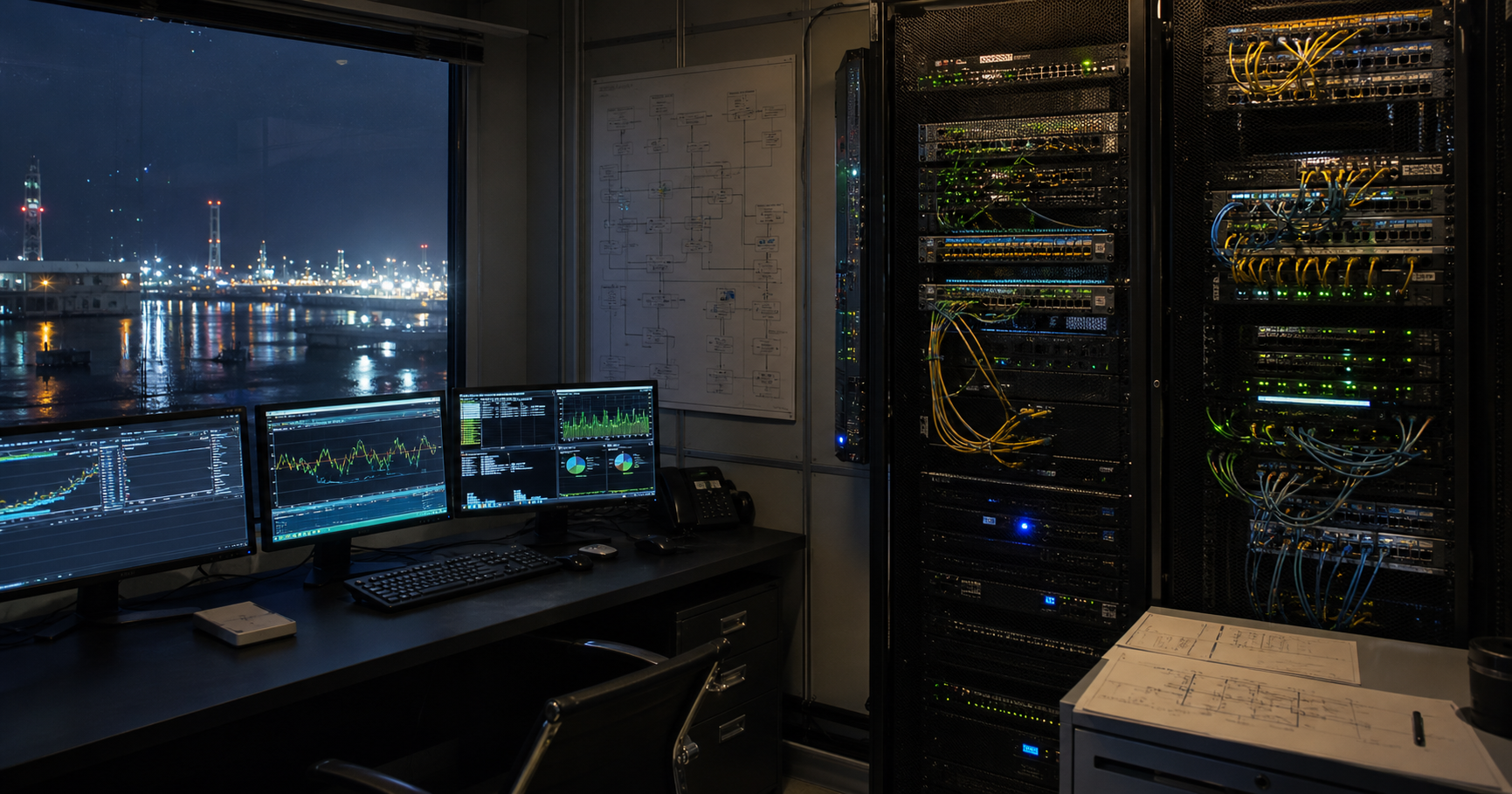 Technician monitoring AS211705 routing in Anzali Free Zone network center.