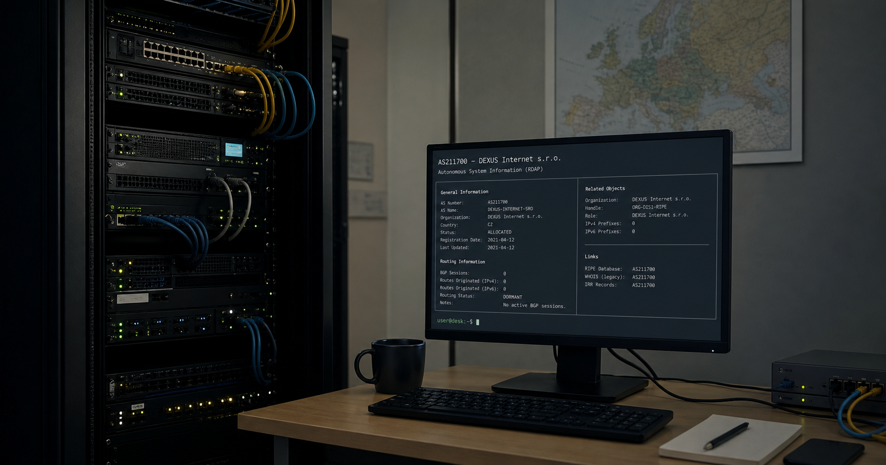 Dormant network equipment representing AS211700 with inactive BGP status.