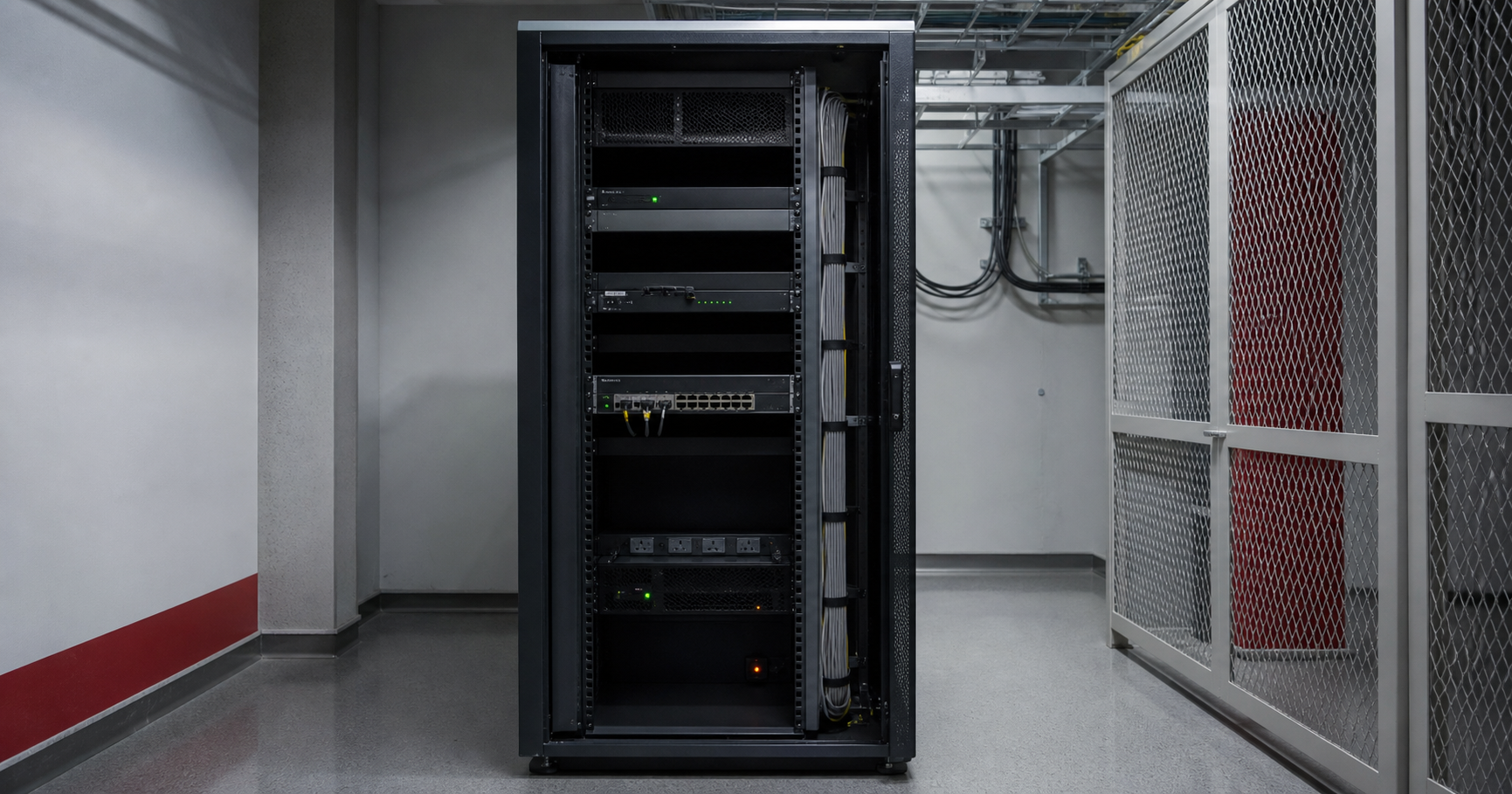 Dormant network rack labeled AS211559, highlighting the gap between registry listing and operational reality.