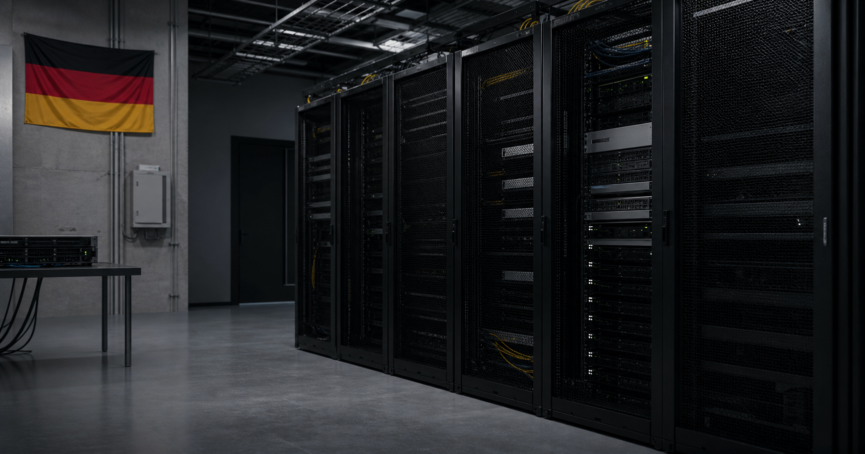 Dark server rack labeled AS211547 with no networking cables connected, symbolizing an inactive autonomous system.