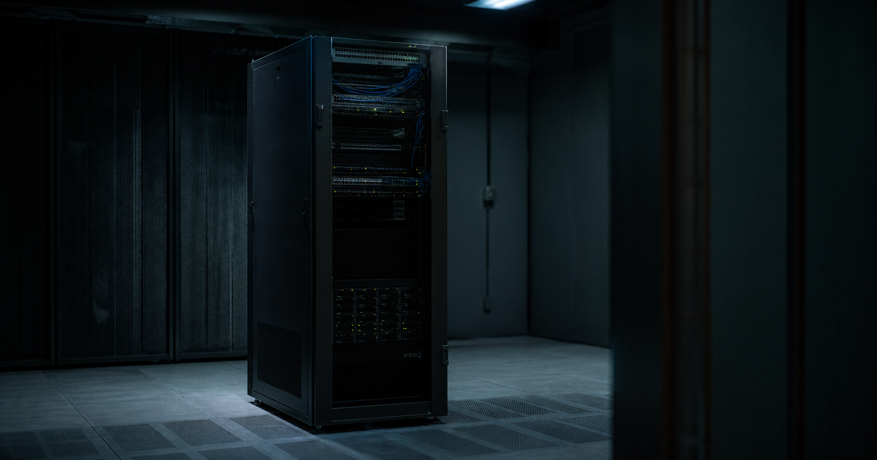 A dormant network node represented as a glowing but disconnected rack in a dark data center, with a registry database screen showing AS211507 in the foreground.