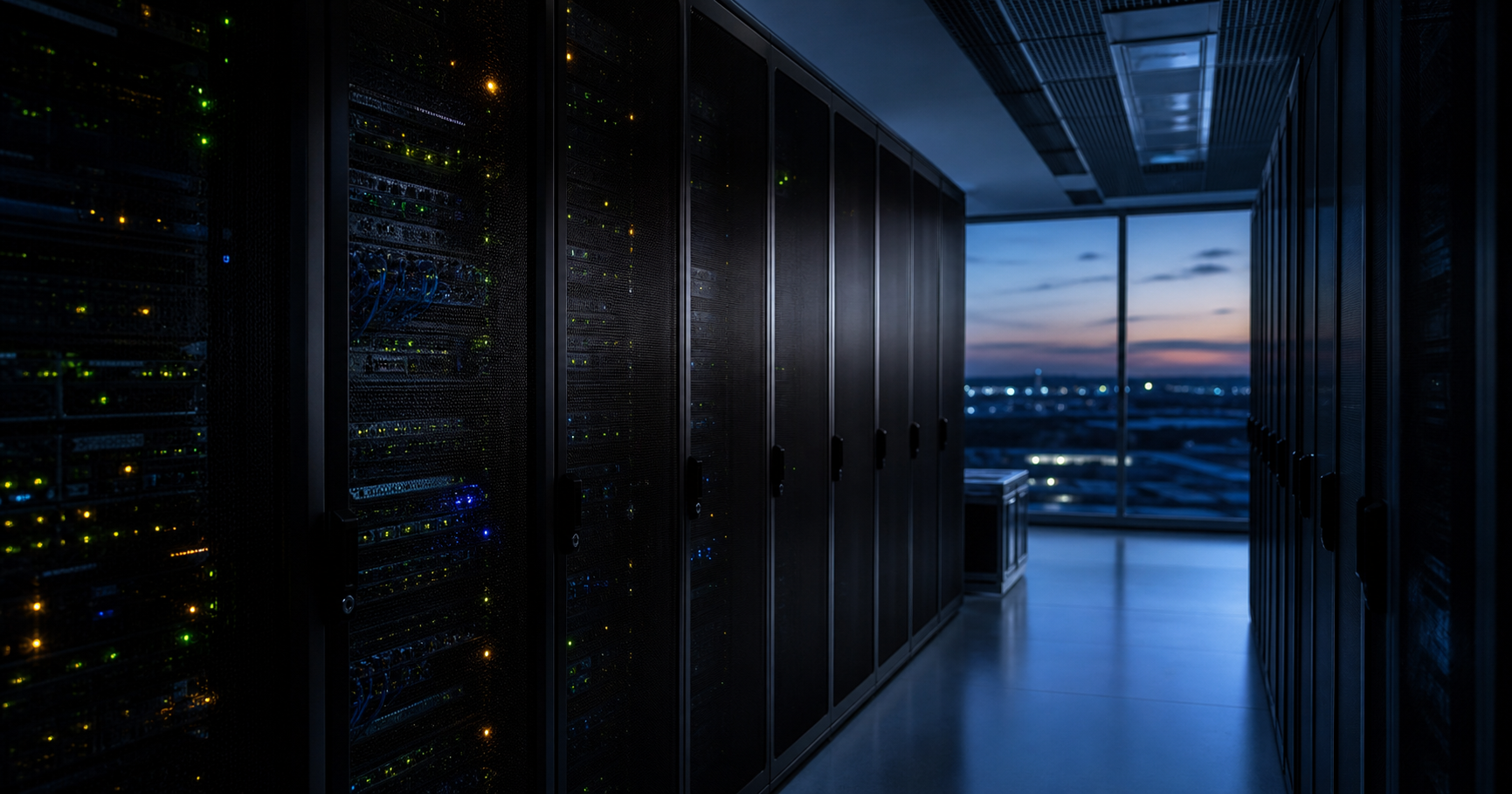 Idle server rack symbolizing a dormant autonomous system registration awaiting activation.