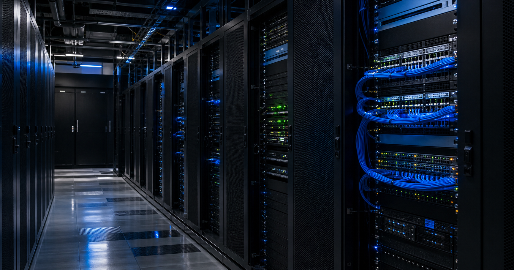 Server room with fiber optic cables representing dormant network infrastructure.