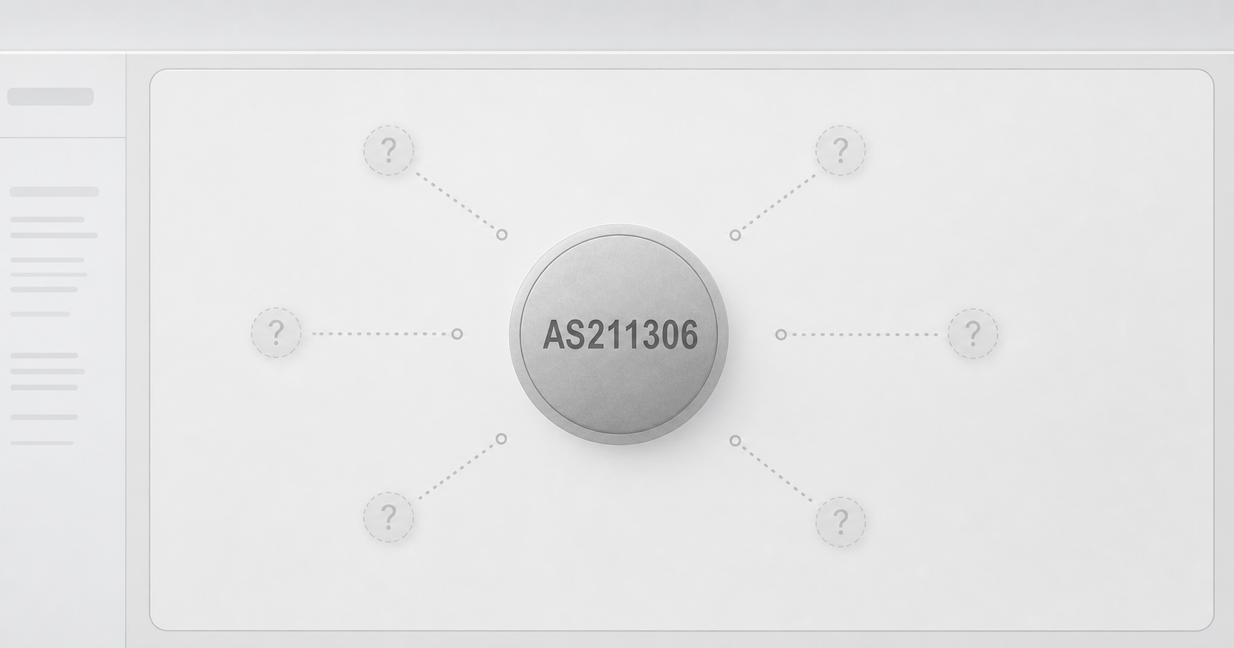 An abstract illustration of a dormant network node with an ASN label, surrounded by question marks and unplugged cables, symbolizing a registry-only entity with no active routing.