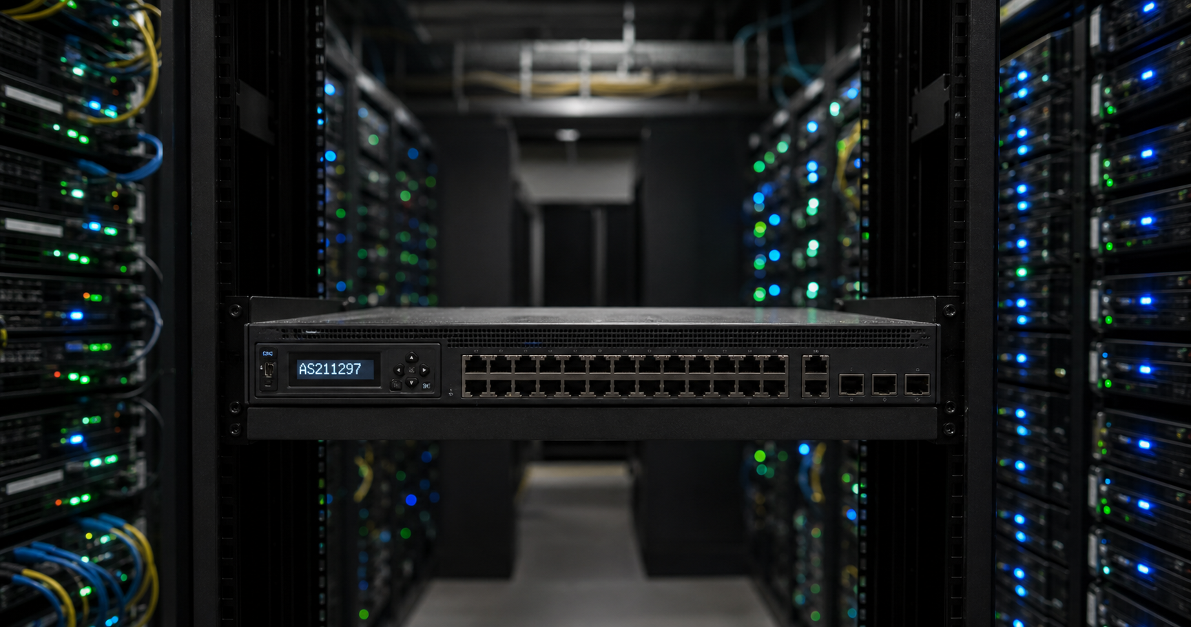 Abstract representation of an unassigned autonomous system number as a dormant network node in a datacenter setting.