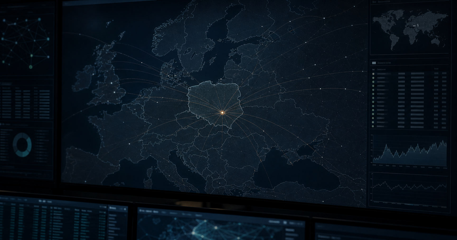 Editorial illustration of a dormant autonomous system number concept: a dim network node with faint BGP route lines on a dark digital map, surrounded by registry database icons.