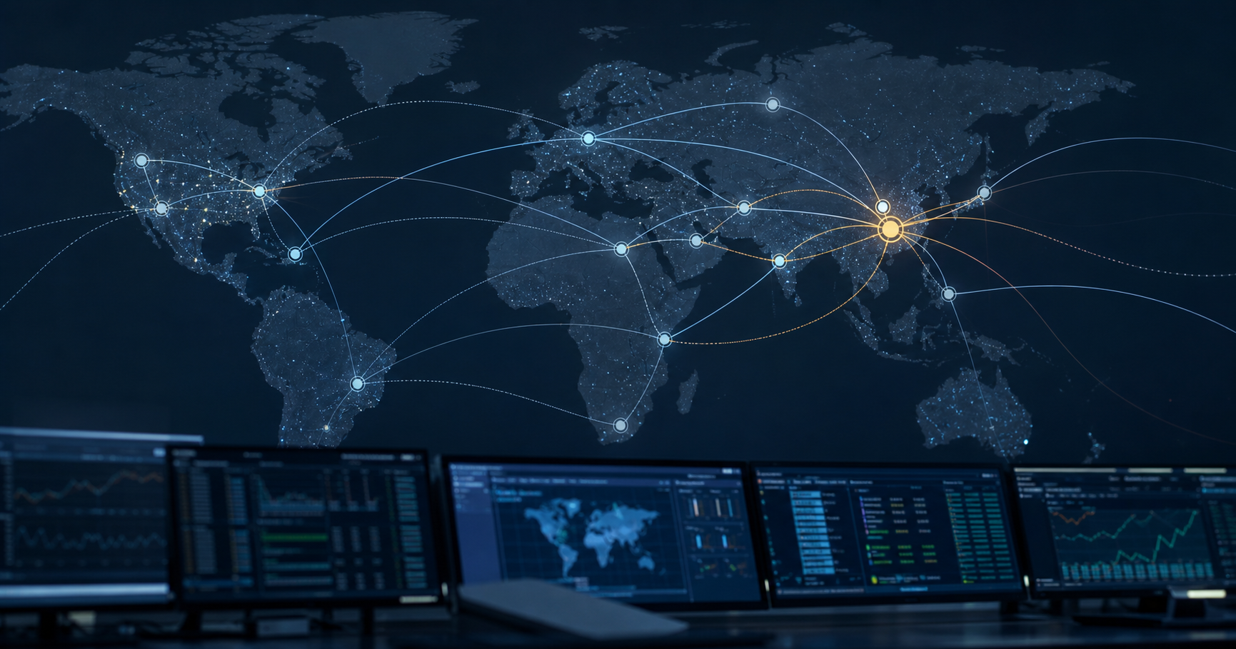 Minimalist network diagram with a dimly glowing node labeled AS211265 connected to a few other nodes by dashed lines against a dark background.