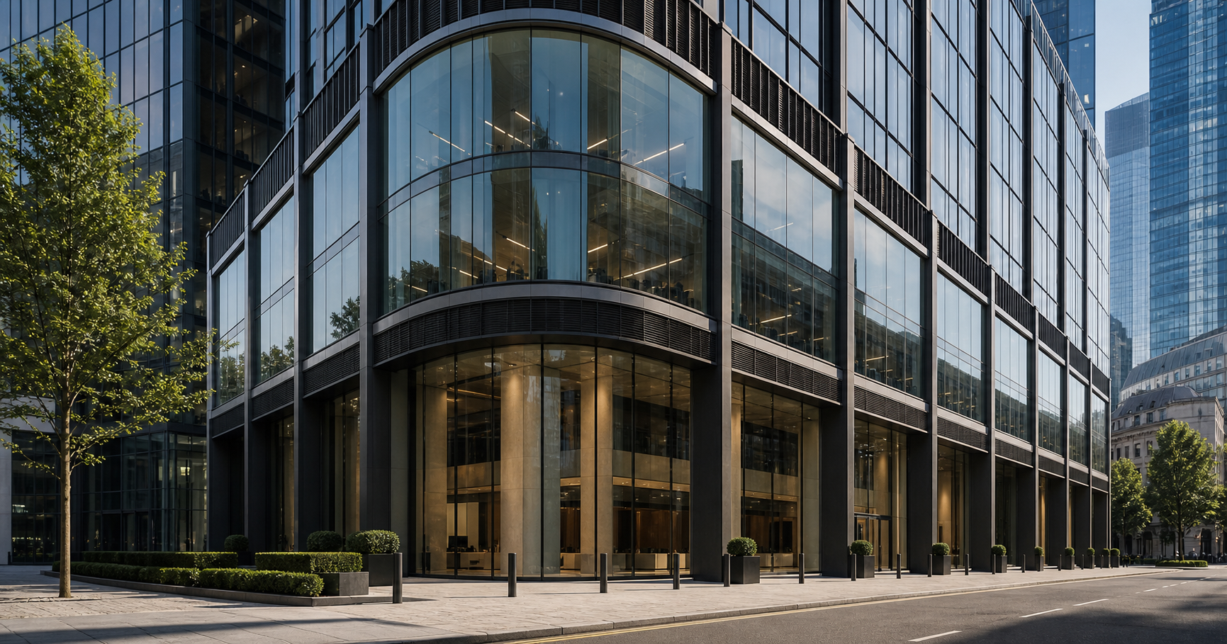 Exterior of a modern corporate office building in a financial district, representing the operating context of XTX Markets Limited.