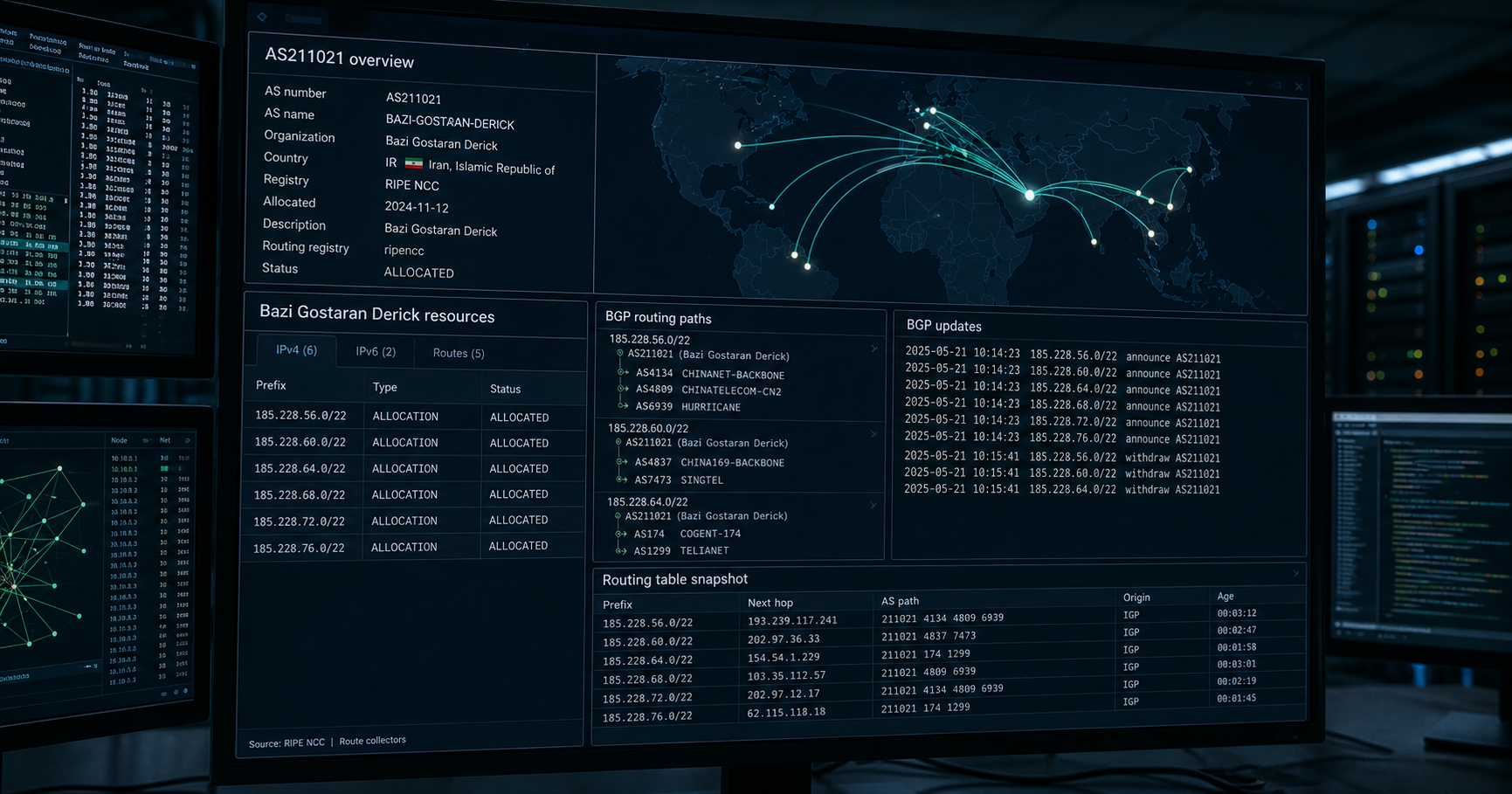 Illustration of network routing and registry database concepts, symbolizing opaque infrastructure registration.