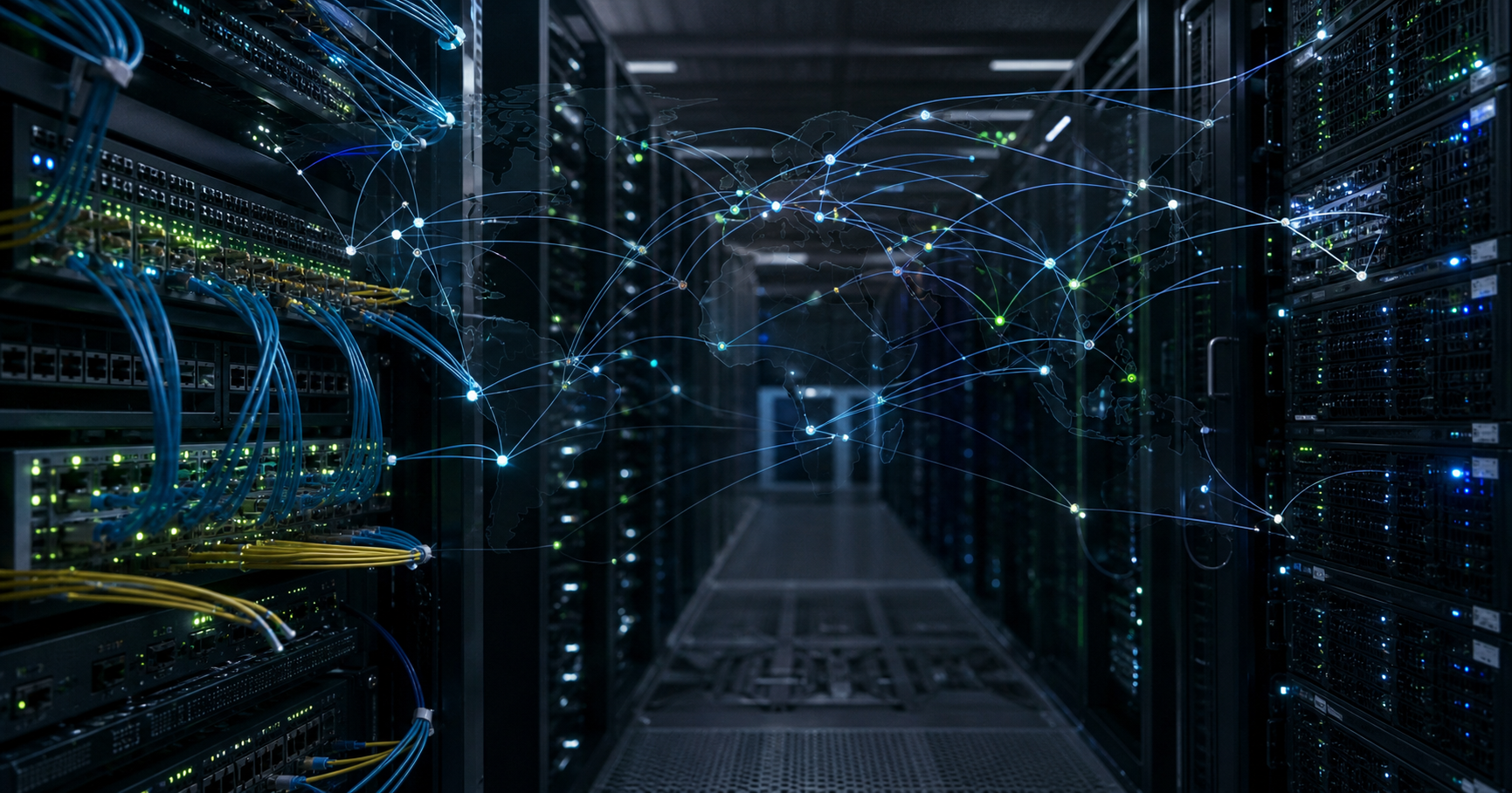 Illustration of internet routing infrastructure representing the registry presence of TTR IT Holdings Limited.