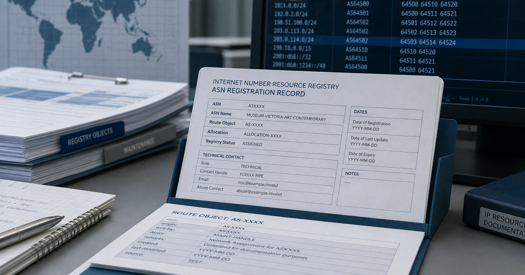Abstract visualization of internet registry records with ASN data.