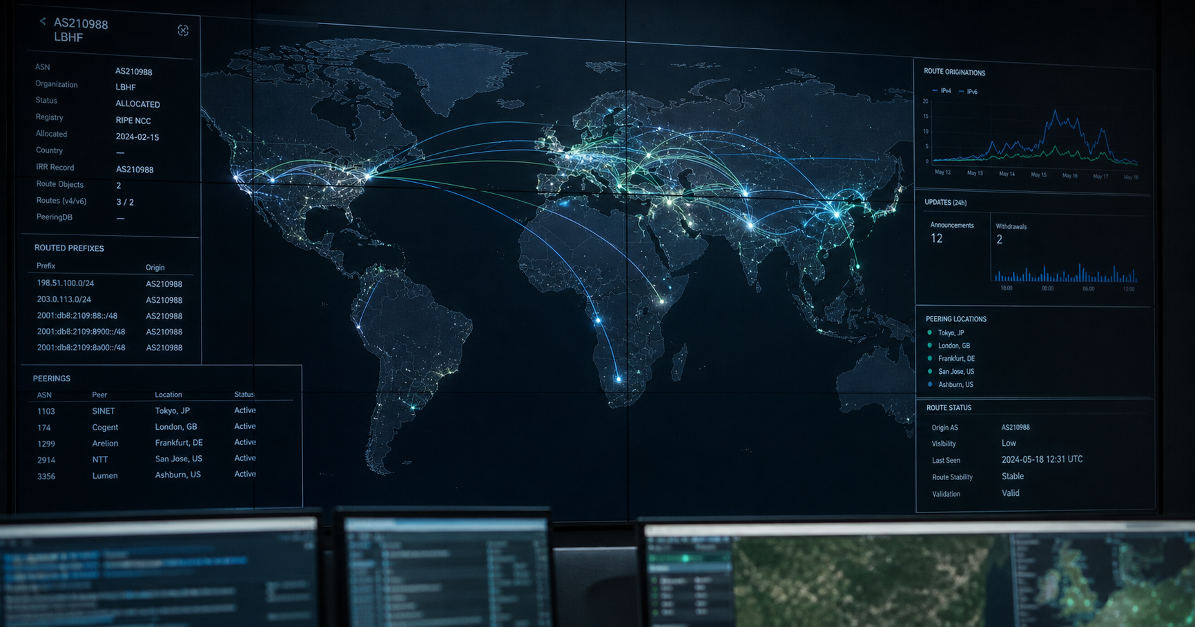 Abstract network map representing internet routing infrastructure.