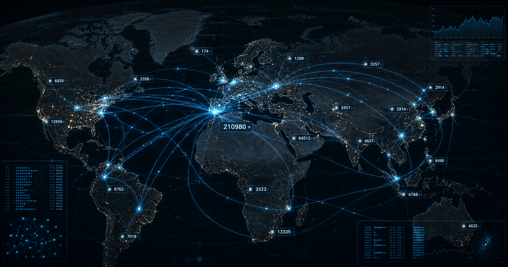 Abstract visualization of internet routing nodes and data flows, suggesting the ASN-level registry presence of MANTA TECH LTD.