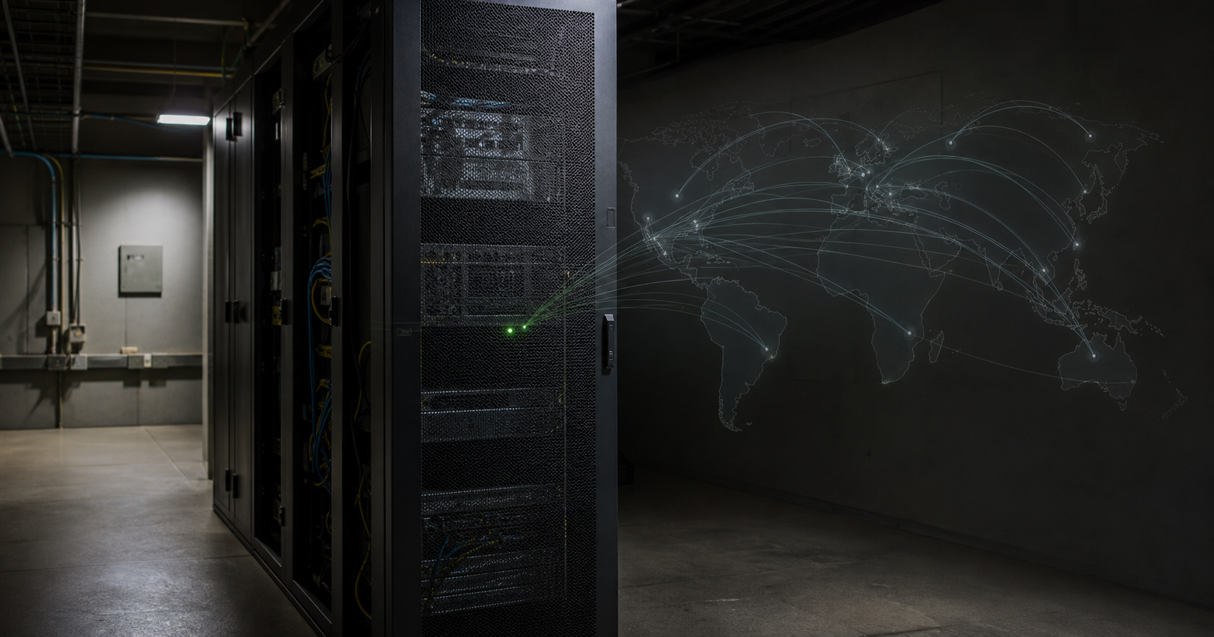 Illustration of a dormant network node with faint global connections, representing an unannounced autonomous system.