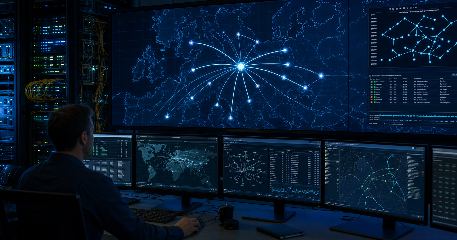 AI-generated editorial image for Lennmedia showing the public operating context described by verified sources: Public registry and BGP data indicate Lennmedia is present in internet routing infrastructure as the name attached to AS210930.