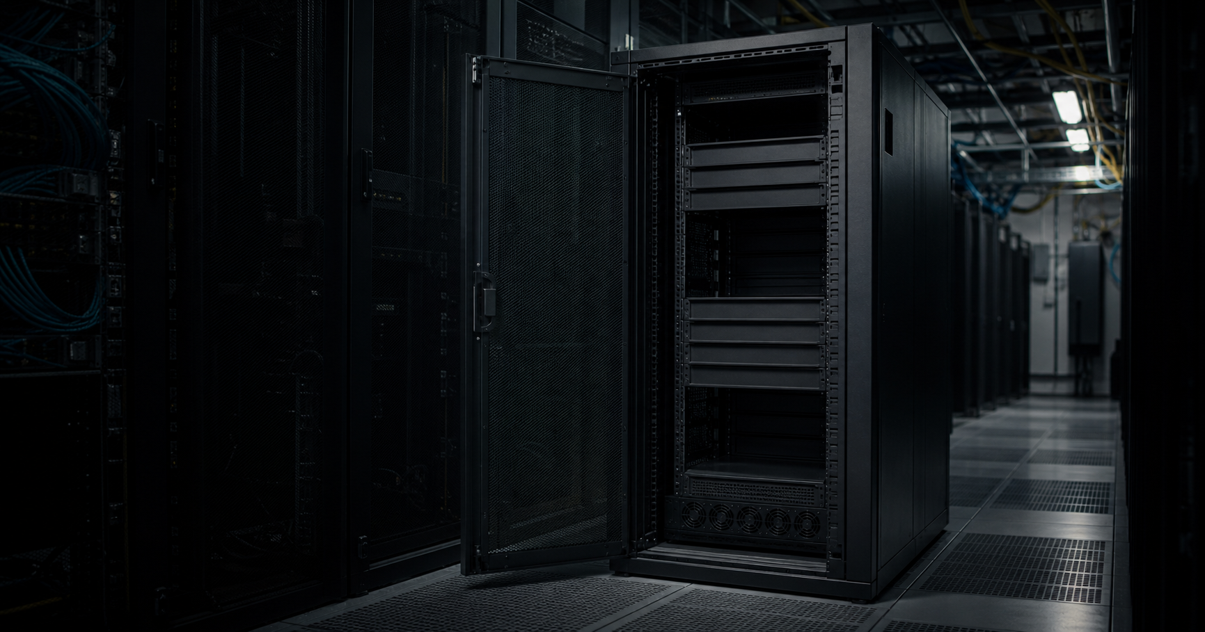 An unused server rack and a monitor displaying the AS210924 registry record, symbolizing a dormant autonomous system.