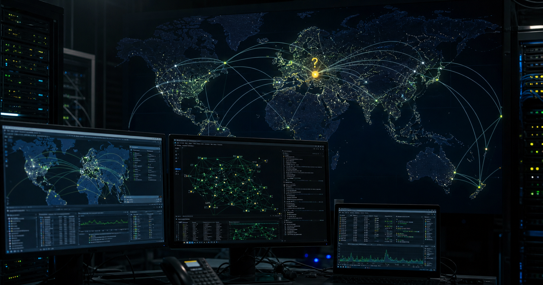 Abstract illustration of internet routing map with autonomous system number AS210922 highlighted, over a dark network background.