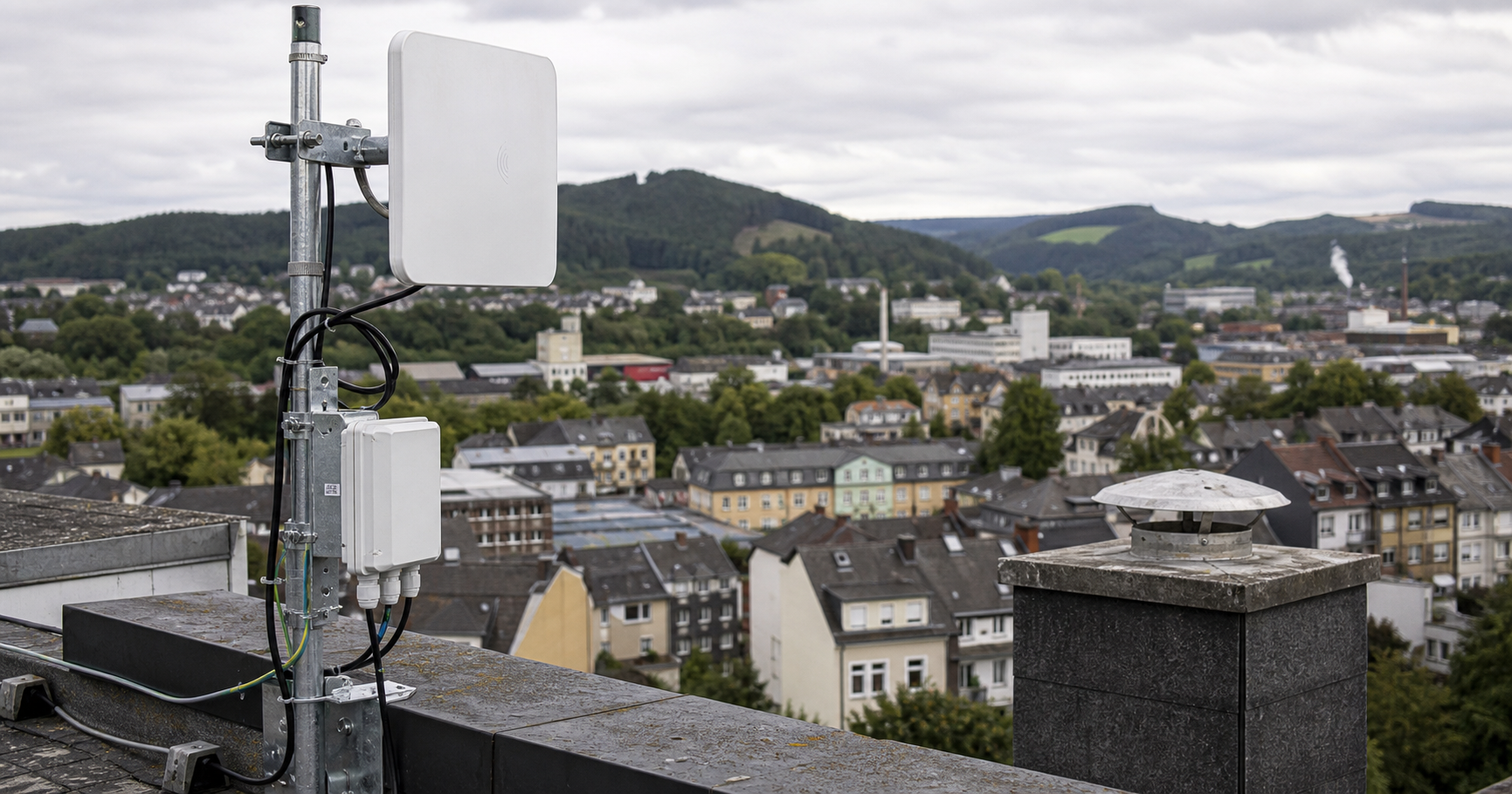 Community Wi‑Fi antenna on rooftop in Ennepe-Ruhr district.