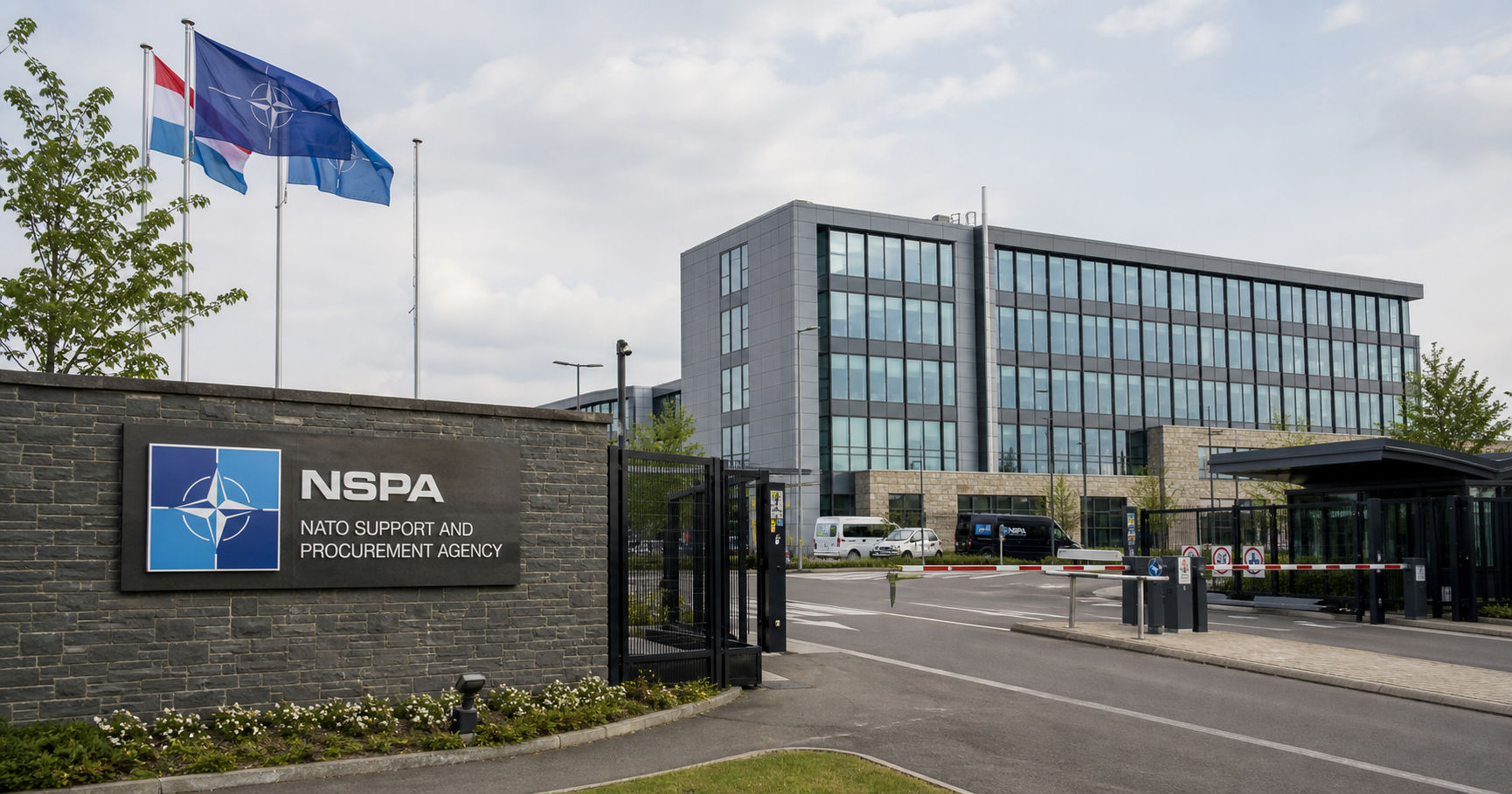 AI-generated editorial image for NSPA showing the public operating context described by verified sources: As NATO's integrated logistics and services provider headquartered in Capellen, Luxembourg, NSPA manages multinational acquisition, support, and sustainment.