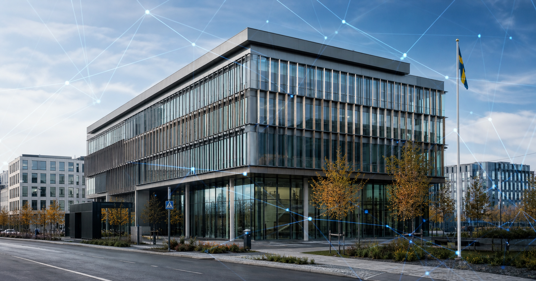 AI-generated editorial image for OFFICESVERIGE Office Sverige AB showing the public operating context described by verified sources: Public RIPEstat data shows AS210629 labeled under this name and indicates it is not announced.