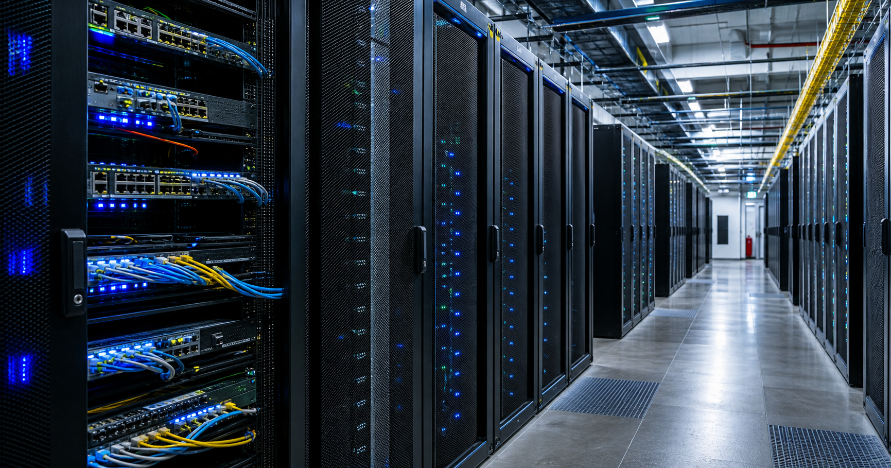 Server racks in a modern data center in Poland, representing the internet infrastructure operations of phoenixNAP.