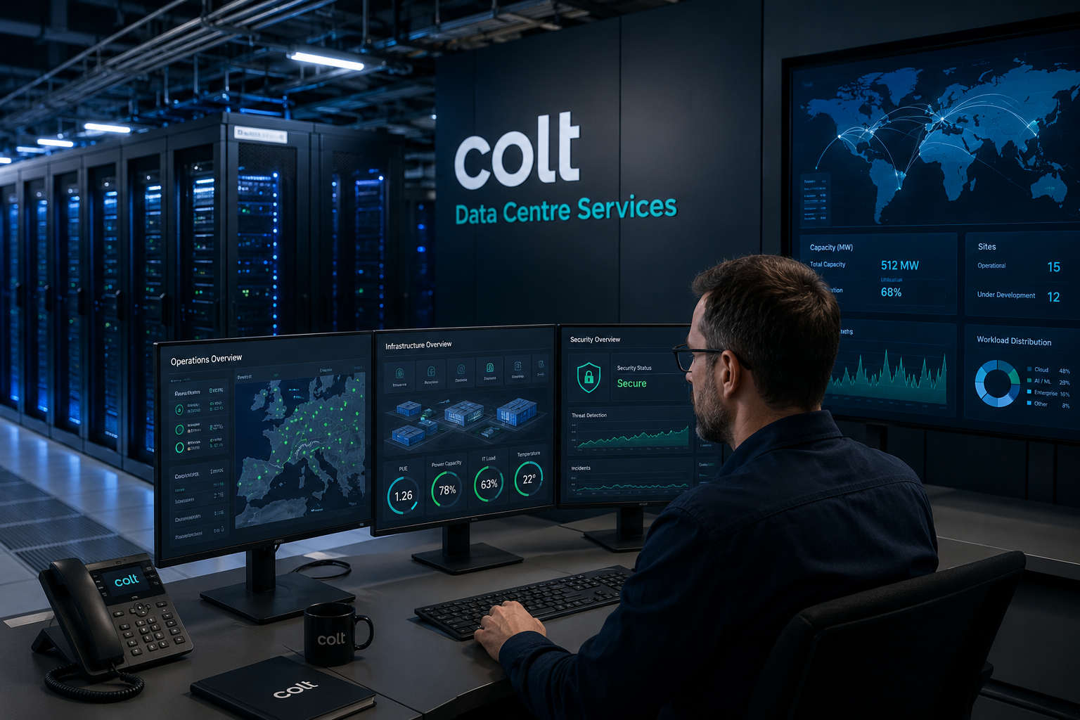 A data centre operations control room with engineers monitoring digital infrastructure, representing the growing importance of operational technology in hyperscale data centres.