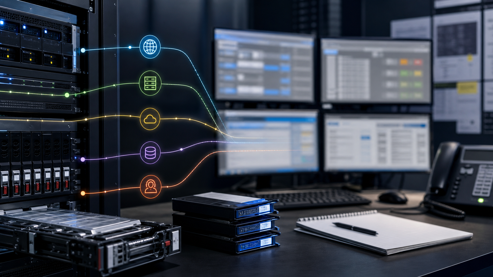 Editorial technology image for LiquidNet Ltd showing managed hosting account, routing, backup and support handoff records without readable text or logos.