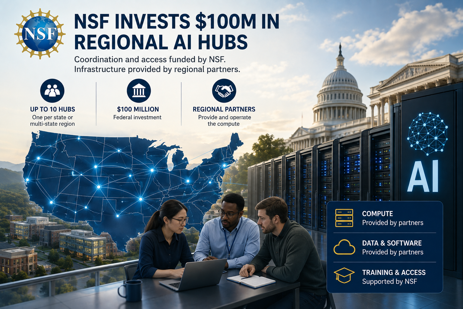 NSF تطلق برنامج مراكز البنية التحتية للذكاء الاصطناعي الإقليمي بقيمة 100 مليون دولار