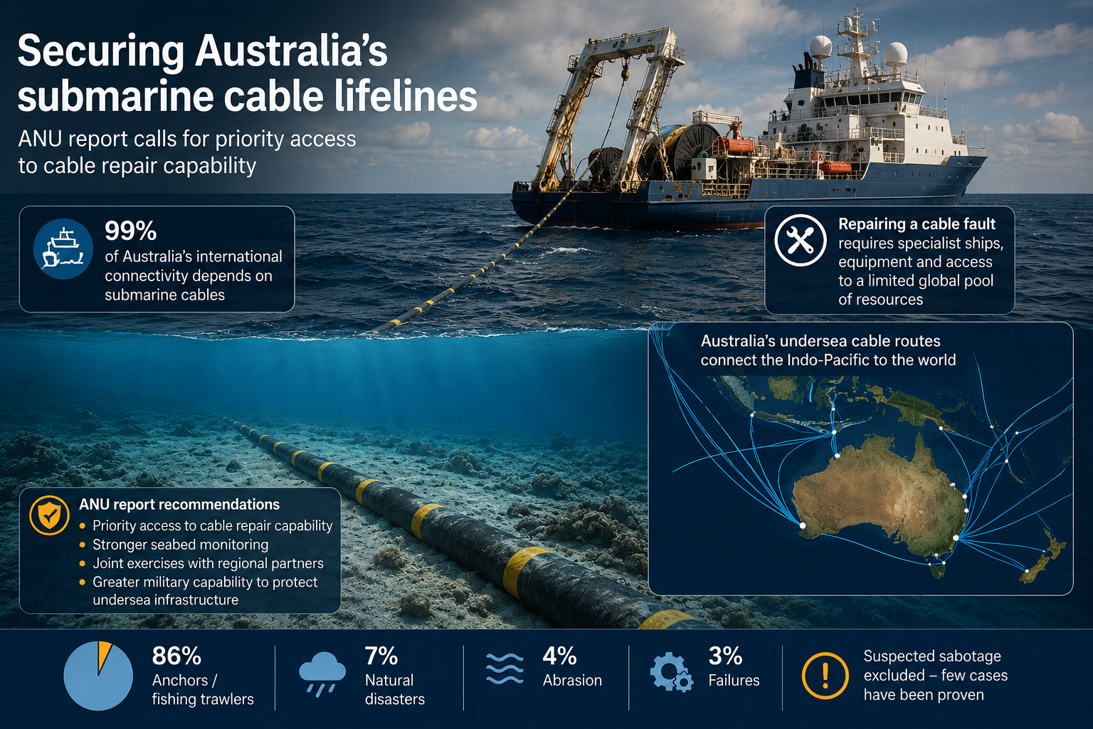 L’ANU exhorte l’Australie à sécuriser l’accès à la réparation des câbles sous-marins