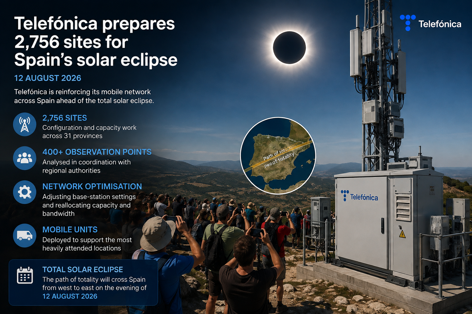 Telefónica bereitet 2.756 Standorte für Spaniens Sonnenfinsternis vor