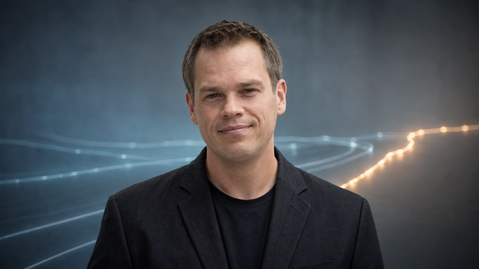 Ari Keränen in an AI editorial portrait with one selected route emerging among quiet alternatives