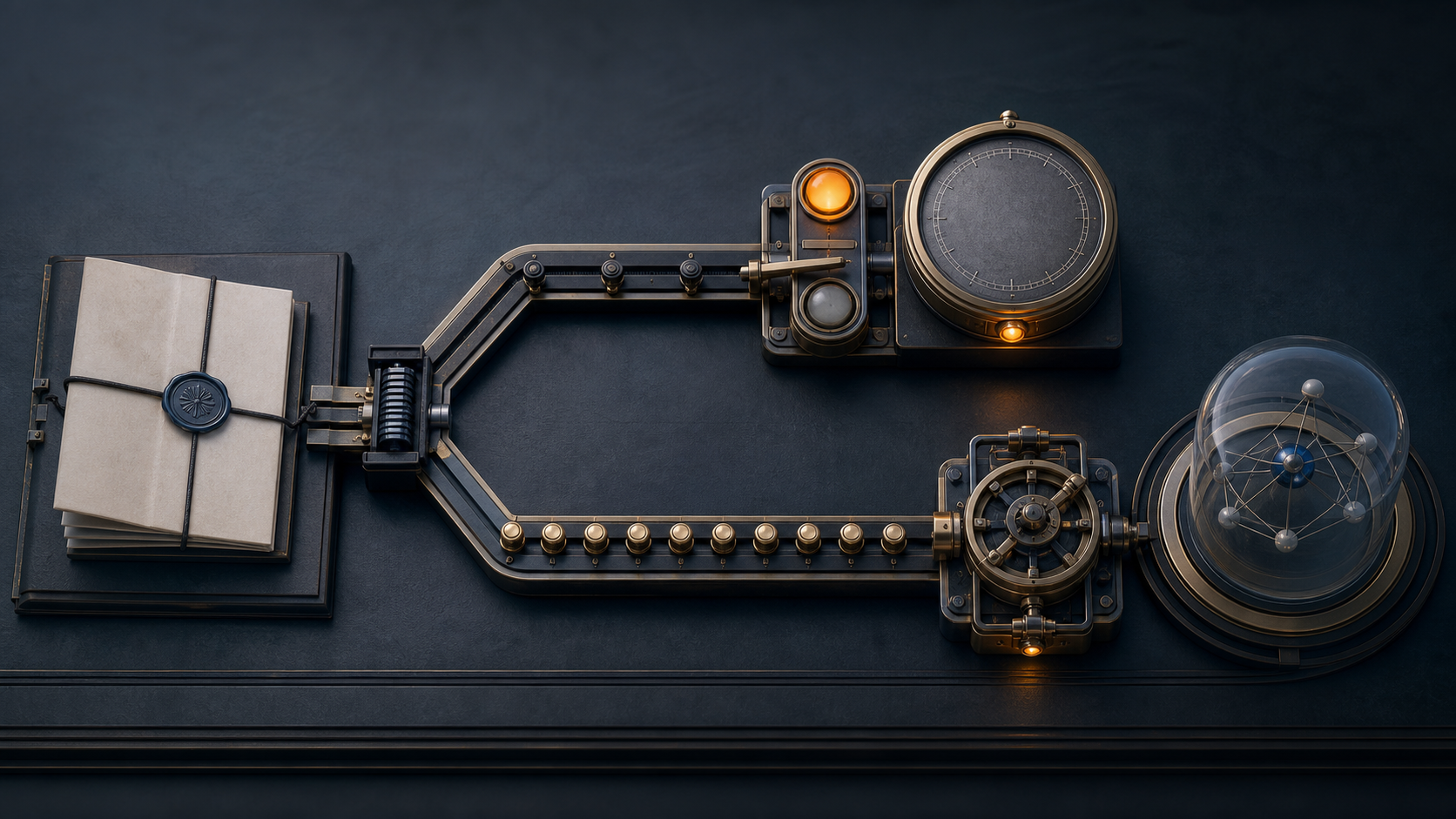 A sealed dispute file splits into an unresolved early decision gate beside a handless clock and a separate route marked by ten timed steps.