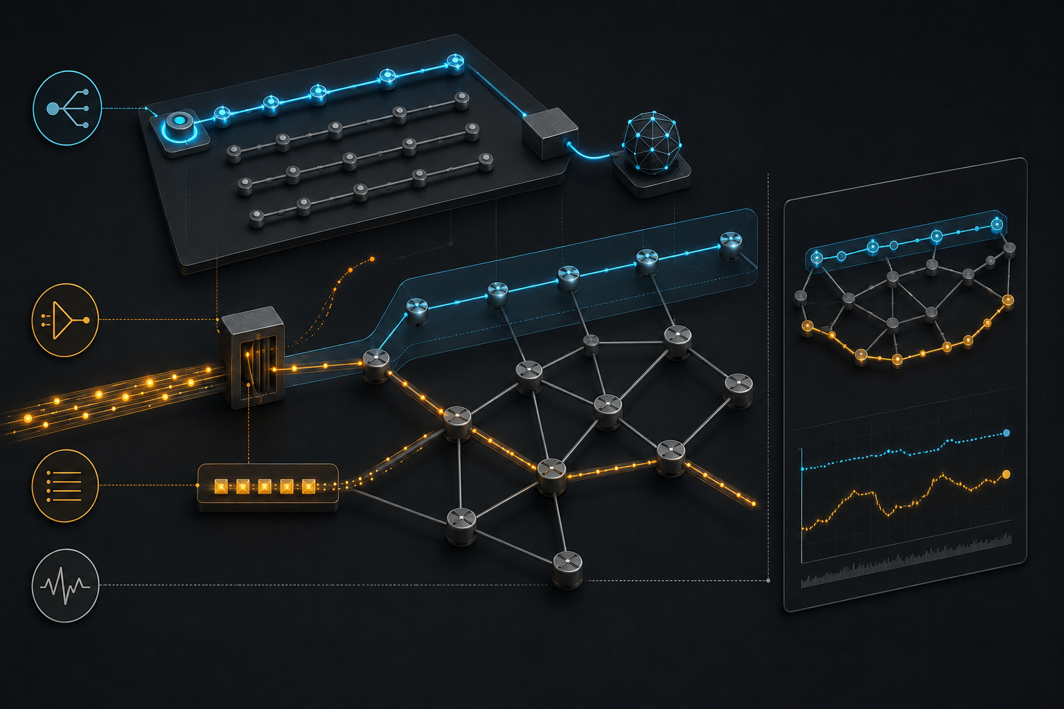 Selected cyan SR policy and segment path above an amber packet flow that misses the steering gate and follows a different IGP route.