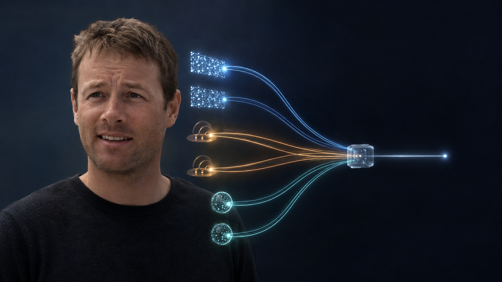 AI editorial portrait of Ole Trøan beside three coordinated IPv6 decision paths for source address, first hop and DNS context.