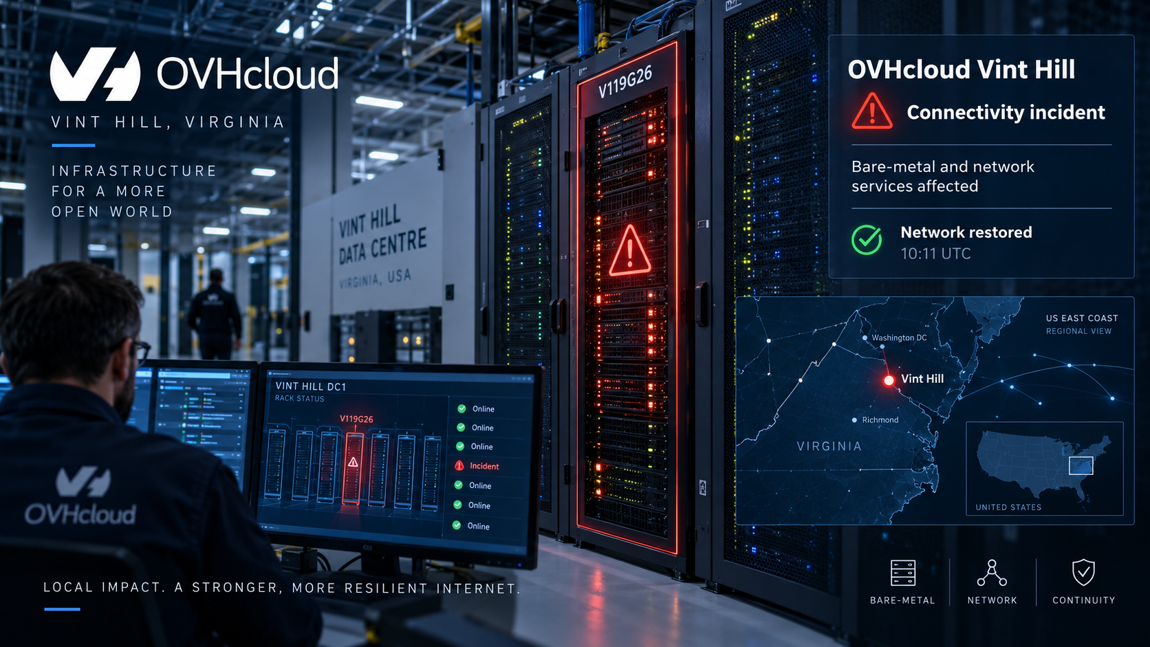 OVHcloud تستعيد الاتصال بعد عطل رف Vint Hill