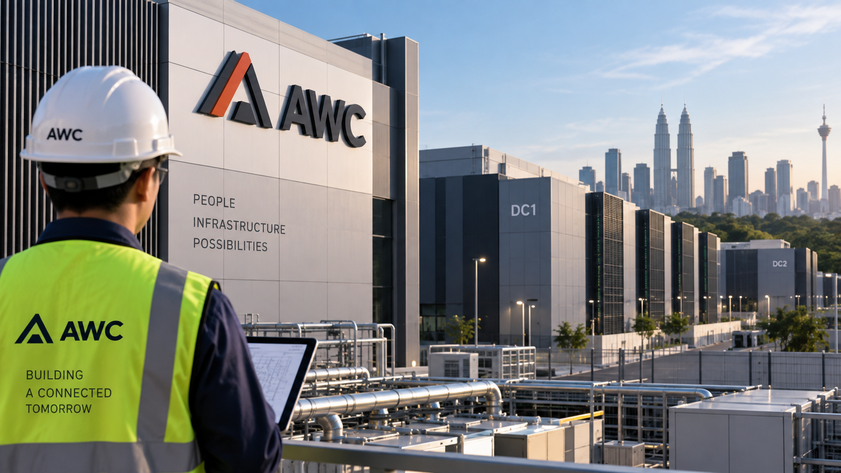 AWC-branded data-centre infrastructure in Malaysia, illustrating the company’s engineering and facilities-management exposure to data-centre projects.