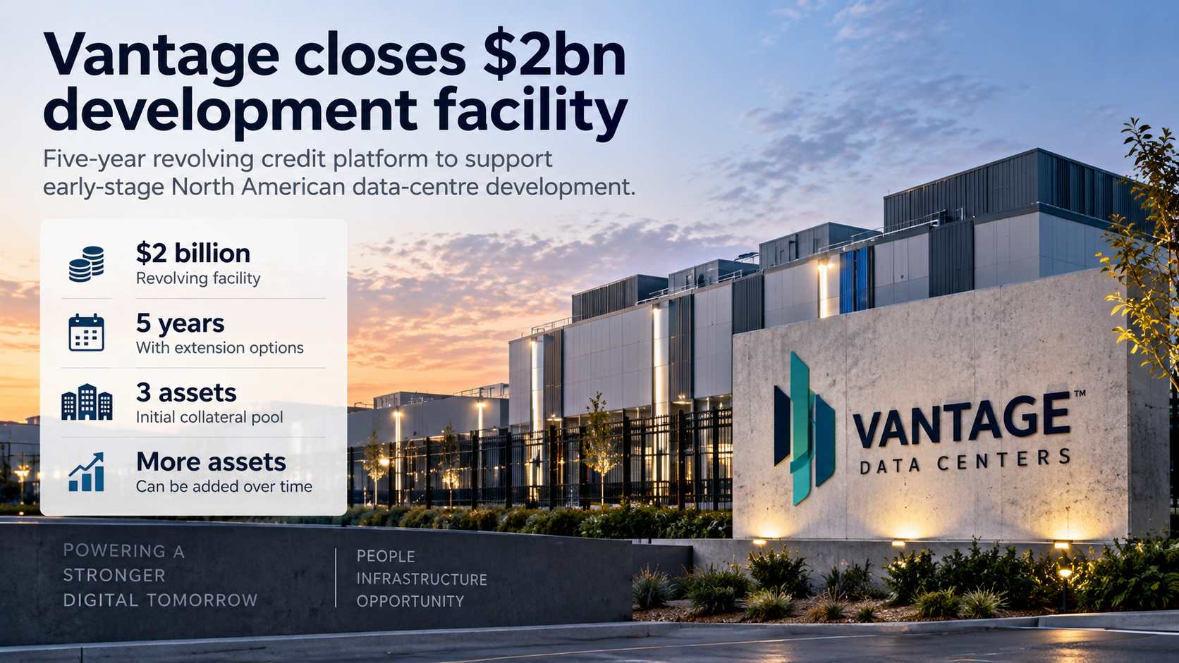 Vantage cierra una línea de financiación para desarrollo por 2.000 millones de dólares