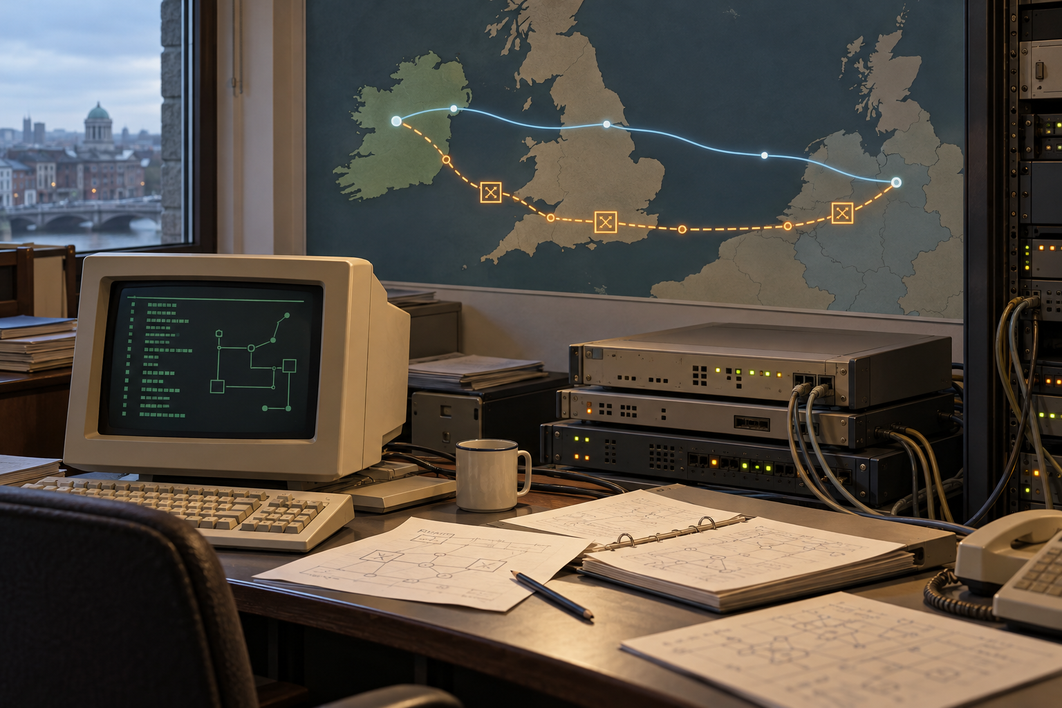 Ouvrir la fiche Deux sorties, un détour par X.25 : les routes Internet de l’Irlande en 1991