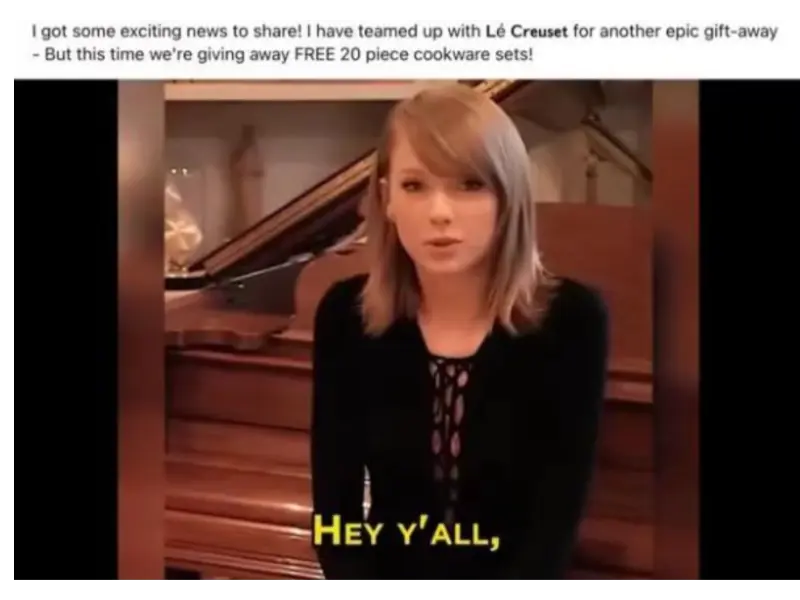 AI-generated video of Taylor Swift promoting Le Creuset cookware
