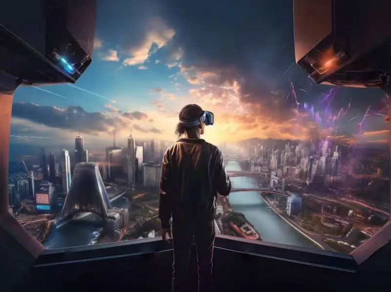 -Person-using-a-futuristic-virtual-reality headset-