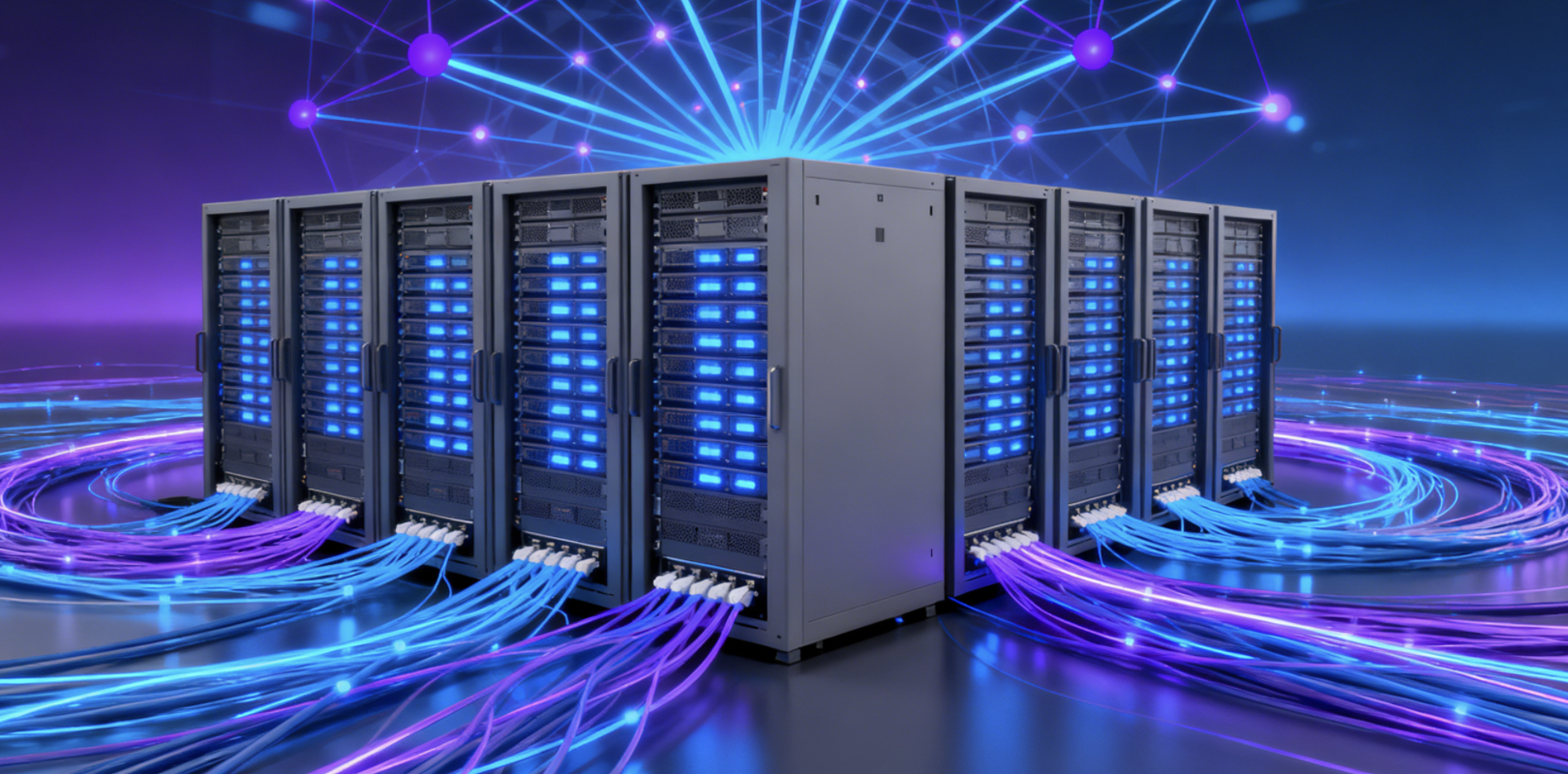 Glowing interconnected network backbone for CloudExtel's AI-ready infrastructure project