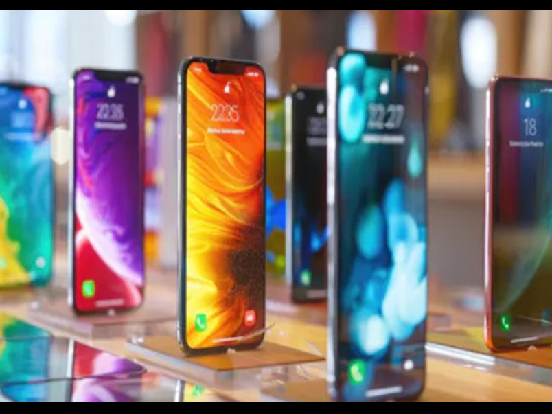 Indian-smartphone-retail-store-with-price-tags and-consumer tech display,