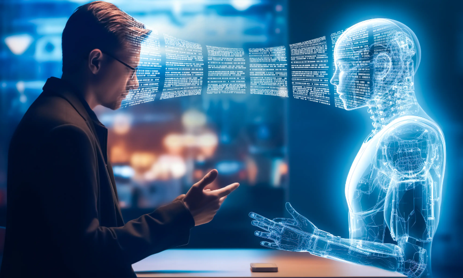 Futuristic-representation-of-AI-interacting-with-humans-and-digital-systems