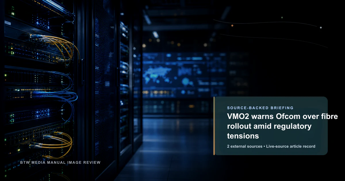 VMO2 warns Ofcom over fibre rollout amid regulatory tensions source-backed briefing visual