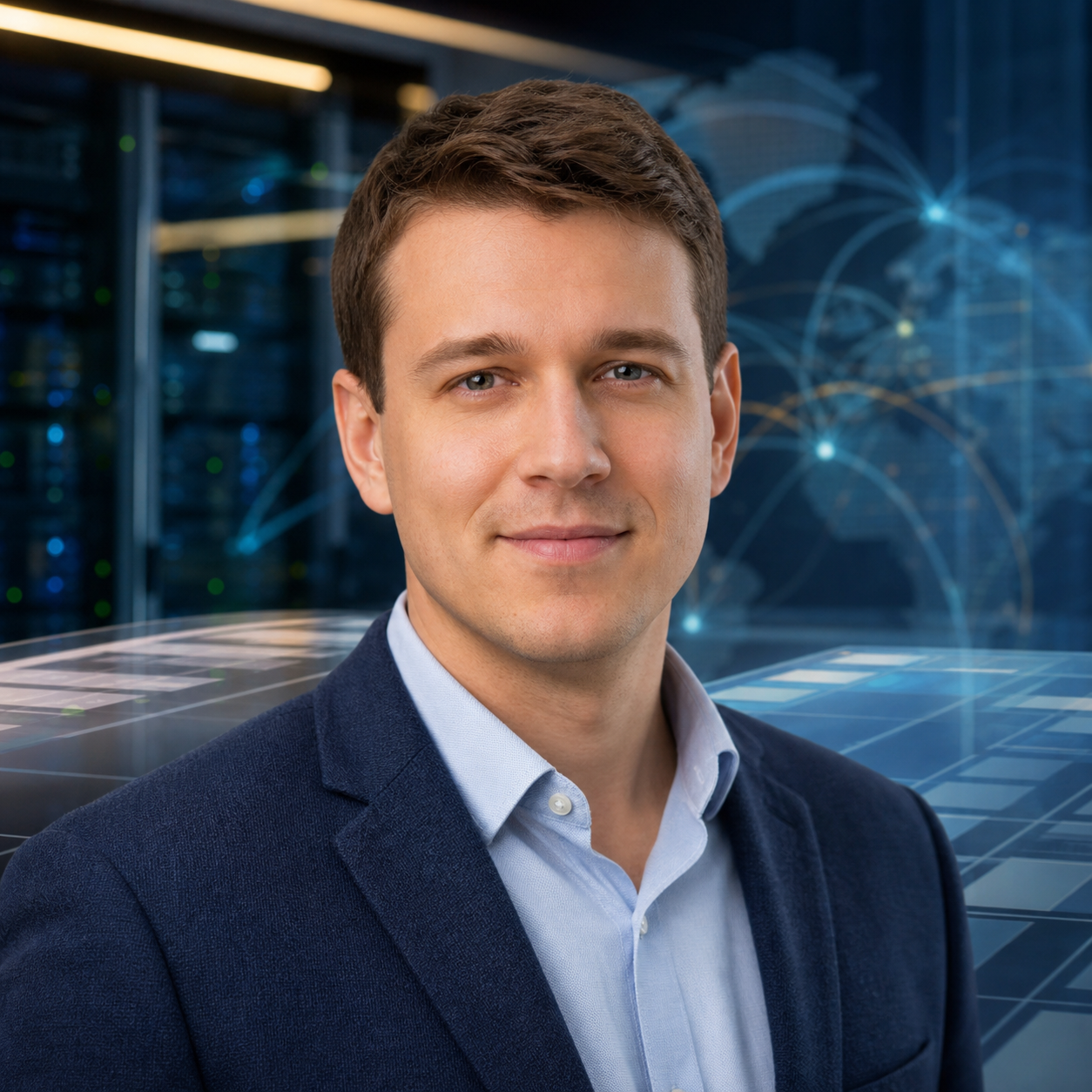 AI-generated editorial portrait of Paulius Judickas based on a public profile photo