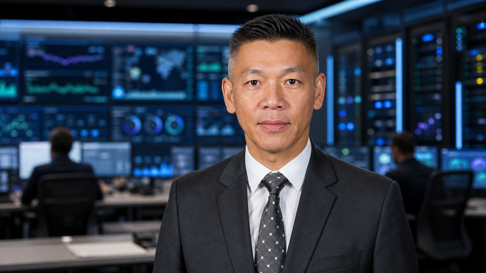 AI-generated editorial portrait of Allen Woo based on a public profile photo
