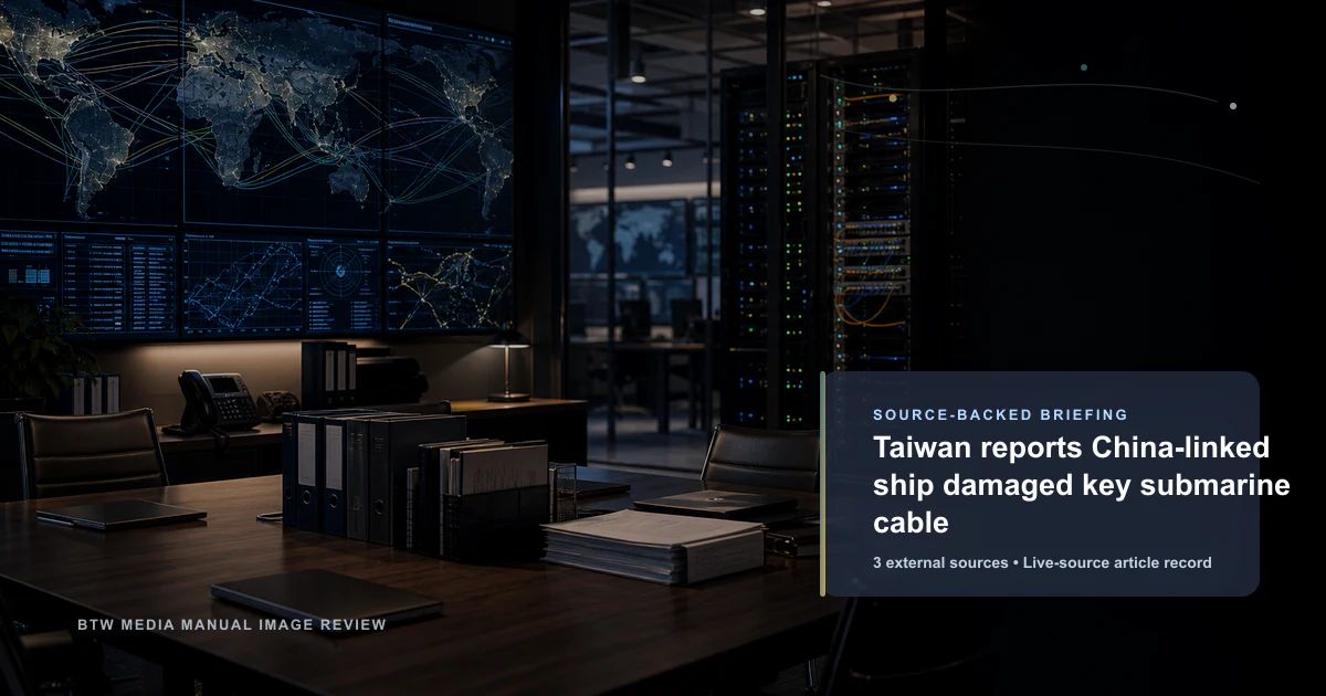 Taïwan signale qu'un navire lié à la Chine a endommagé un câble sous-marin clé