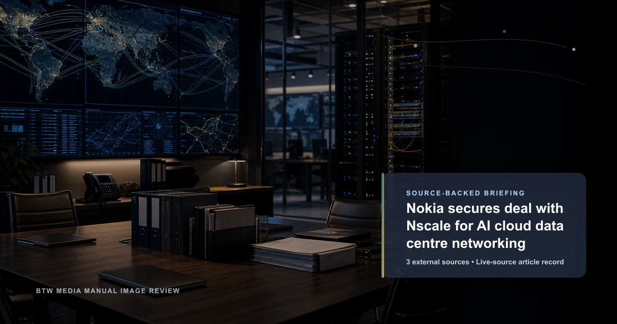 Nokia secures deal with Nscale for AI cloud data centre networking source-backed briefing visual